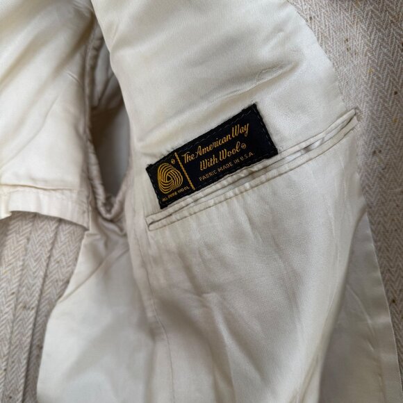 Johnny Carson Mens VTG Wool Tweed Blazer Size 42 Tan Western Yoke USA Union Made - Picture 9 of 16